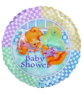 18" Baby Shower Sleeping Bear Checkered Border Balloon