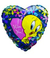 7" Airfilll Only Tweety I wuv You Heart shaped balloon