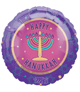 18" Happy Hanukkah Purple Border Balloon