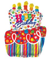36" Happy Birthday Colorful Cake Shaped Jumbo Balloon