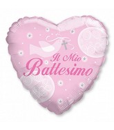 18" IL Mio Battesimo Girl Dove Heart Mylar Balloon