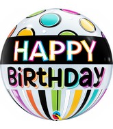 22" Single Bubble Packaged Birthday Black Band & Dots Balloon