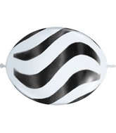 12" Quicklink White (50 Count) Wavy Stripes/Black Latex Balloons