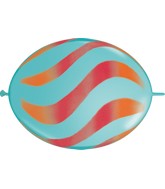 12" Quicklink Caribbean Blue (50 Count) Stripes/Orange & Red Latex Balloons