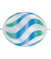12" Quicklink Diamond Clear 50 Count Wavy Green & Blue Latex Balloons