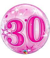 22" Single Bubble Packaged 30 Pink Starburst Sparkle Balloon
