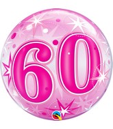 22" Single Bubble Packaged 60 Pink Starburst Sparkle Balloon