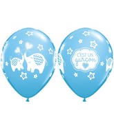 11" Pale Blue 50 Count C'Est Un Garcon Elephants Latex Balloons