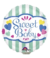 9" Airfill Only Sweet Baby Stripes & Hearts Balloon