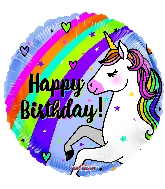 18" Birthday Unicorn & Rainbow Round Foil Balloon