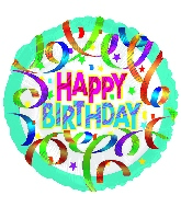 18" Happy Birthday Blue Swirled Ribbon Foil Balloon