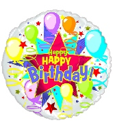 9" Airfill Only Happy Birthday Starburst Balloons