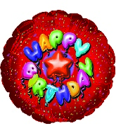 9" Airfill Happy Birthday Balloon Type Red M51