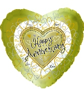 18" Happy Anniversary Gold Hearts Balloon
