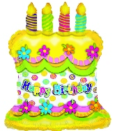 25" Happy Birthday Cake Yellow Foil Balloon
