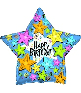 9" Airfill Only Foil Balloon Happy Birthday Stars Primary