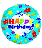 9" Airfill Only Happy Birthday Outer Space Foil Balloon