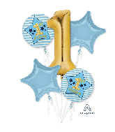 Bouquet Boy 1st Birthday Blue & Gold Foil Balloon