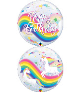22" Birthday Rainbow Unicorns Bubble Balloon