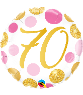 18" Number 70 Pink & Gold Dots Foil Balloon