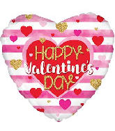 18" Happy Valentine's Day Pink Stripes Foil Balloon