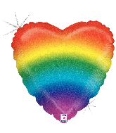 18" Foil Balloon Holographic Glitter Rainbow Heart