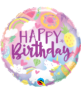 18" Round Happy Birthday Fantastical Fun Unicorn Balloon