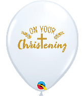 11" White (50 Per Bag) Christening Cross Latex Balloons