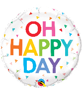 18" Round Oh Happy Day Rainbow Confetti Foil Balloon