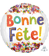 18" Bonne Fête Watercolor Dots Foil Balloon