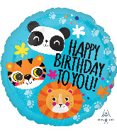 18" Lion, Tiger and Panda Happy Birthday Foil Balloon
