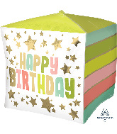 15" Happy Birthday Gold Stars Colors Cubez Foil Balloon
