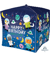 15" Happy Birthday Space Cats UltraShape Cubez Foil Balloon