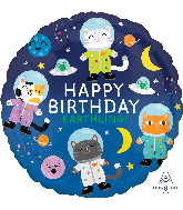 18" Happy Birthday Space Cats Foil Balloon