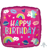 18" Happy Birthday Unicorn Trendy Icons Foil Balloon
