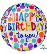 16" Happy Birthday Jewel Tones Orbz Clear Foil Balloon