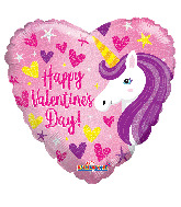 18" Happy Valentine's Day Unicorn Holographic Foil Balloon