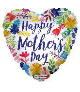 17" Happy Mother's Day Painted Flowers Foil Balloon