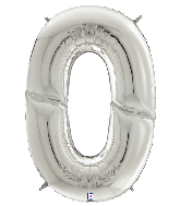64" Foil Shaped Gigaloon Balloon Packaged Number 0 Silver