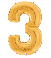 64" Foil Shaped Gigaloon Balloon Packaged Number 3 Gold