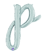 24" Air Filled Only Script Letter "P" Silver Foil Balloon