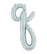 24" Air Filled Only Script Letter "Q" Silver Foil Balloon
