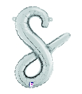 14" Air Filled Only Script Letter "S" Silver Foil Balloon