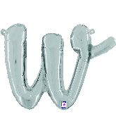 14" Air Filled Only Script Letter "W" Silver Foil Balloon