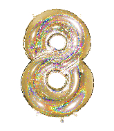 40" Number "8" Gold Glitter Holographic Balloons
