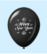 11" New Years Fireworks Latex Balloons Black (25 Per Bag)