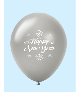 11" New Years Fireworks Latex Balloons Silver (25 Per Bag)