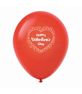 11" Happy Valentine's Day Heart Border Latex Balloons 25 Count Red