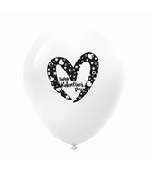 11" Happy Valentine's Day Slanted Heart Latex Balloons 25 Count White