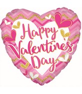 17" Happy Valentine's Day Pink Cheveron Foil Balloon